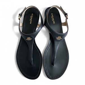 Coach Leather Vitalia Wedge Sandals Thong Slingback Resort Shoes Preppy Black 10